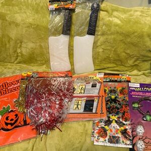 Vintage Halloween Decor, Tinsel Wigs and Cleavers